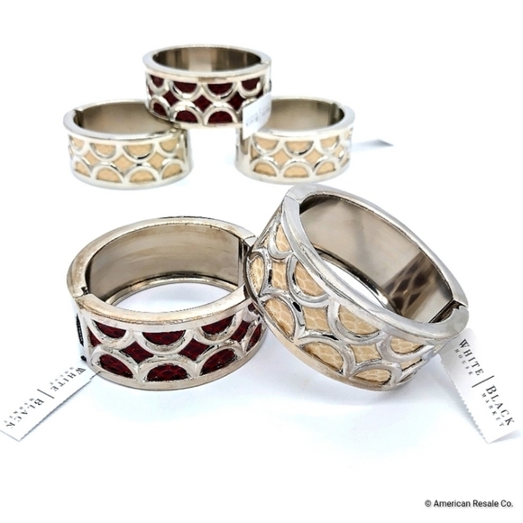 White House Black Market Faux Leather Croc Embossed Bangle Cuff Hinged Bracelet - Picture 1 of 9